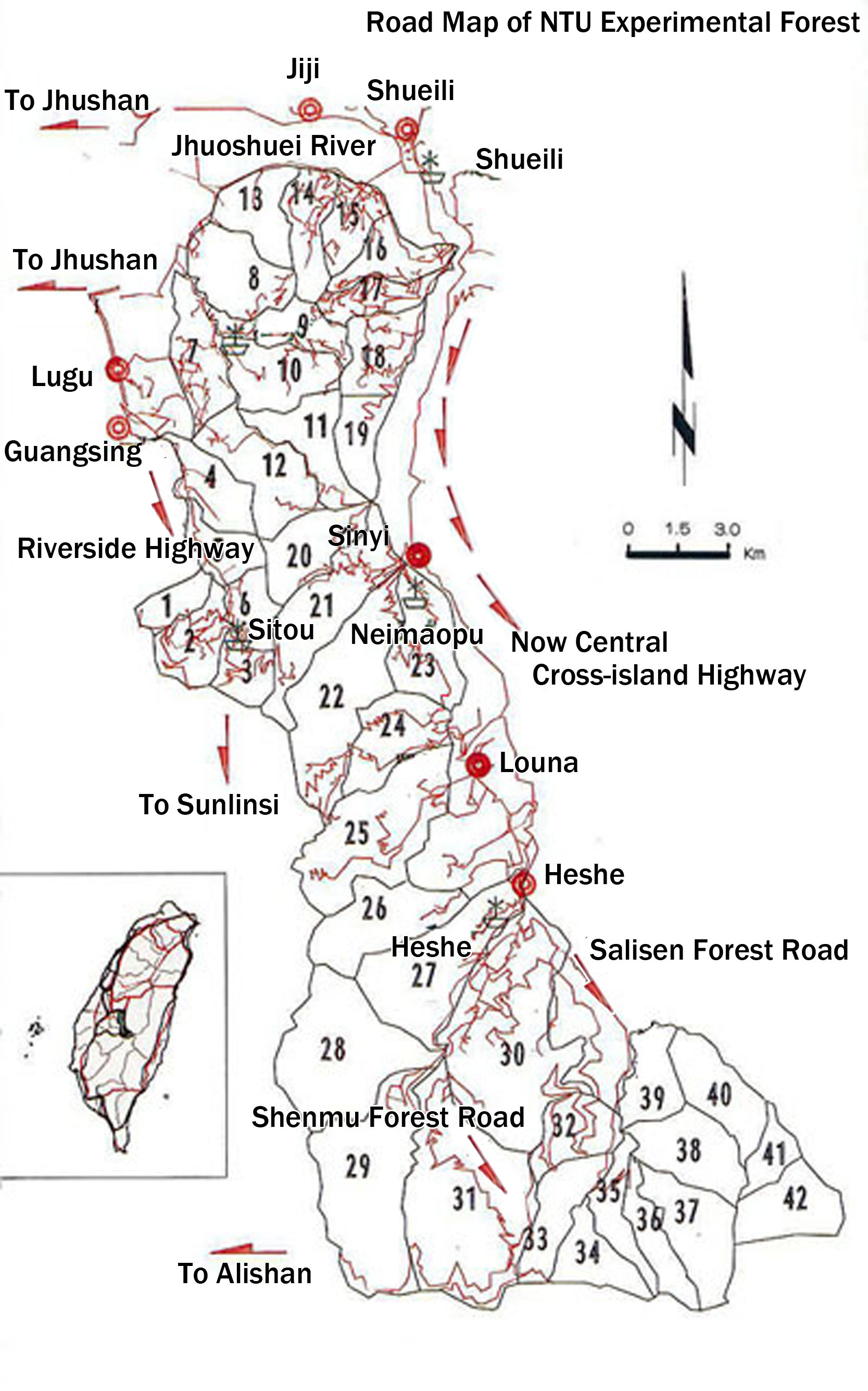 Road Map of  NTU Experimental Forest